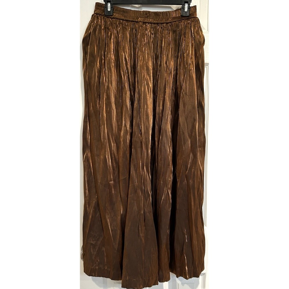 River Ridge Copper Brown Metallic Broomstick Maxi Skirt Womens M Long Shiny